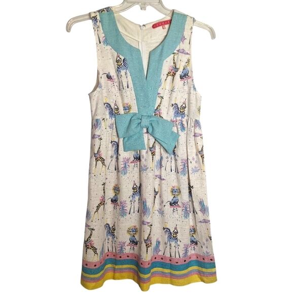 Vintage Manoush Twee Midi Dress Novelty Tea Party Animal Circus Sleeveless Sz 8 - Picture 1 of 10